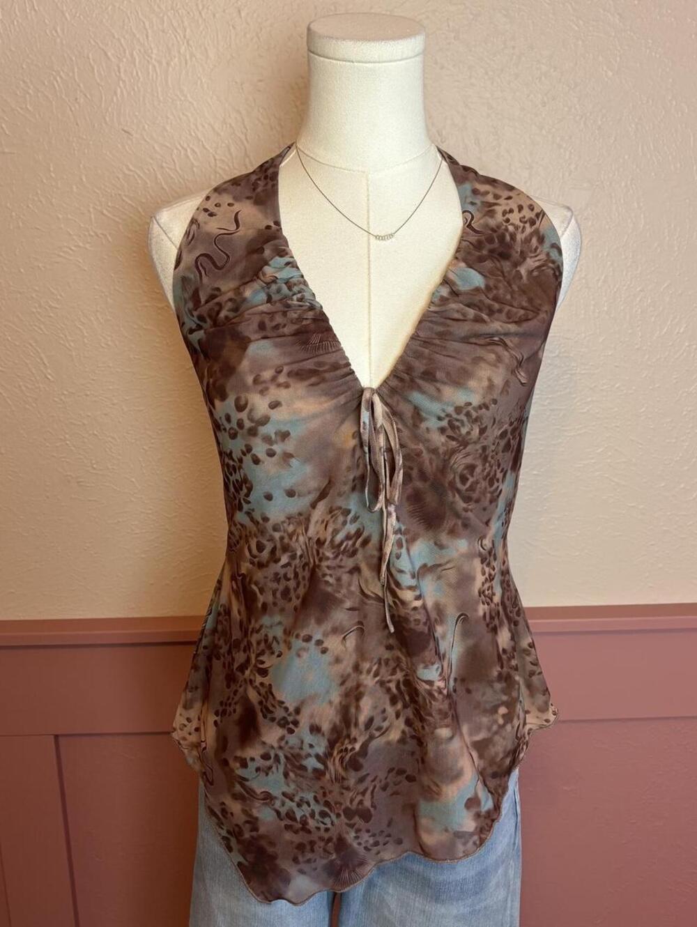 floral brown halter top  milk + honey sz medium fairy boho going out